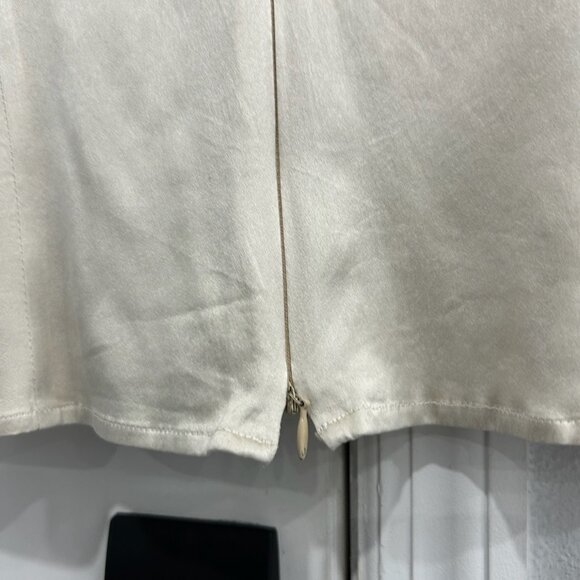 Satin Cropped Short Sleeve Size S Blouse Side Zip Cream Top Elegant Minimalist - Picture 5 of 8